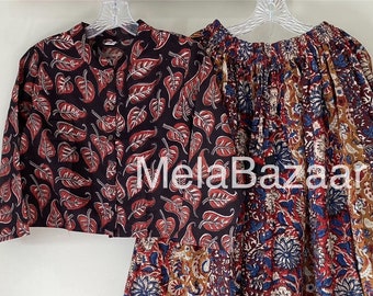 Pure cotton Block Print Skirt 3 Pc Set / Skirt,Blouse,Dupatta/ Free Shipping in US