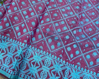Soft Jamdani Saree / Fall Attached/ Free Shipping in US