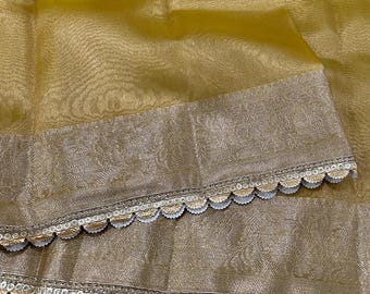 Yellow Gold Saree Dual Tone /Fall attached /Free Shipping In US