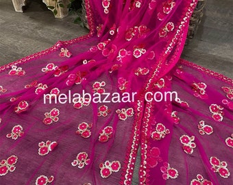 Pink - Running Stitch with Patchwork Cotton Dupatta 02
