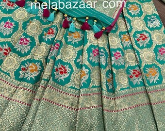 Aqua Blue Banarasi Saree / Free Shipping In US