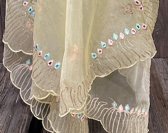 Light yellow organza dupatta / stole / wrap / Free Shipping in US