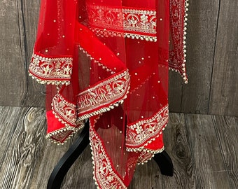 Bridal Red Net Dupatta /Stole/Wrap/Free Shipping in US