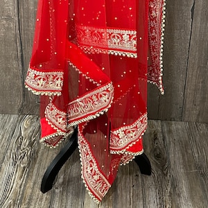 Bridal Red Net Dupatta /Stole/Wrap/Free Shipping in US