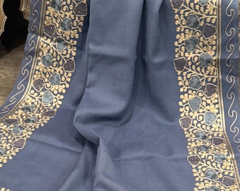 Gray Blue Wool Blend Stole / Shawl/ Scarf/ Free Shipping in US