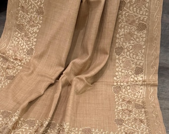 Tan Wool Blend Stole / Shawl/ Scarf/ Free Shipping in US
