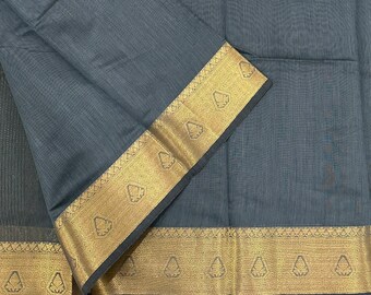 Gray Saree / Chanderi Cotton by Silk Saree / Vegan Saree / Free Shipping in US