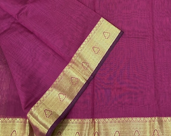 Rani Pink Chanderi Cotton Silk Saree / Vegan Saree / Free Shipping in US