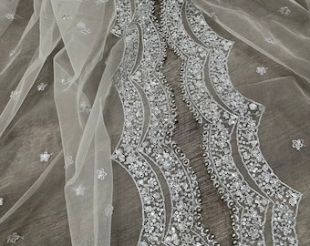 White and Silver Net Dupatta / Stole Wrap, Free Shipping in US