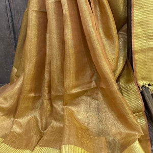Gold Copper Linen Tissue Saree / Beautiful and lightweight /Free Shipping In US