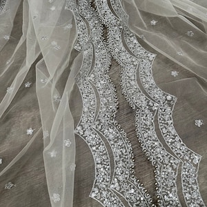 White and Silver Net Dupatta / Stole Wrap, Free Shipping in US
