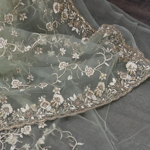 Floral Embroidered Green Net Saree /Free Shipping In US
