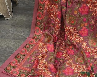 Pink embroidered Pure Wool Shawl/ Kashmiri Stole/ Free Shipping in US