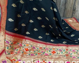 Black Paithani Silk Saree / Free Shipping In US