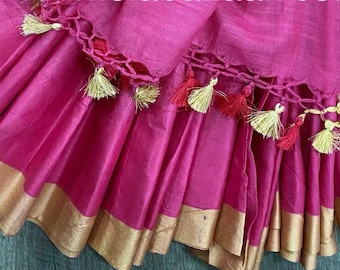 Solid Pink Saree /Cotton by Linen/ Free Shipping in US