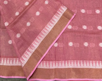 Tissue Linen Peach Pink Saree /Free Shipping In US