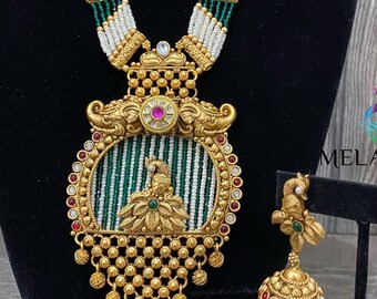 Long Indian necklace and earrings set / Free Shipping in US