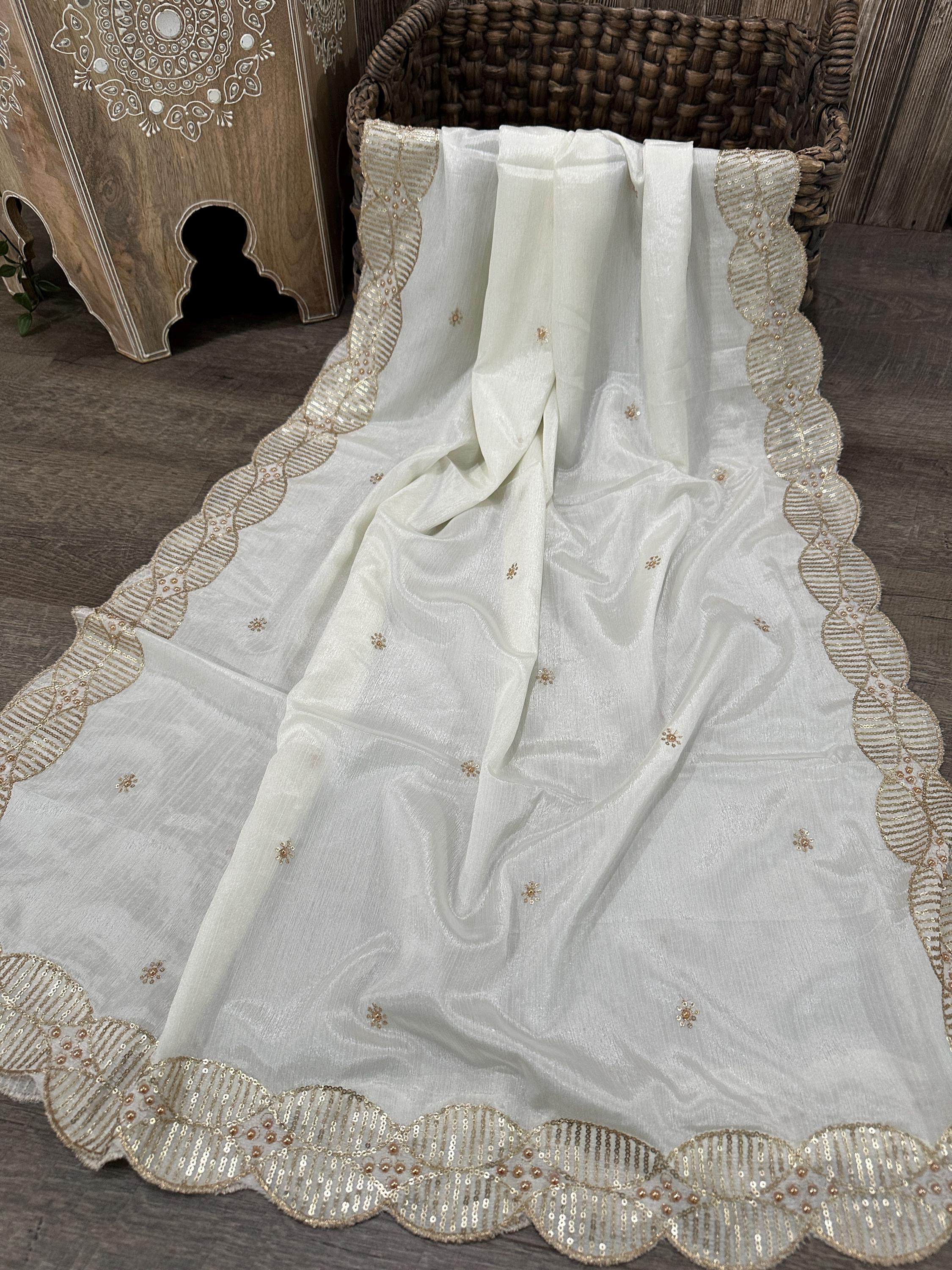MelaBazaar Off White Embroidered Dupatta stole wrap in US