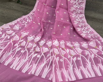 Pink Jamdani Dupatta / Extra Wide / 90 by 48 inches / Free Shipping in US