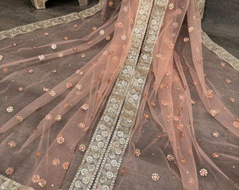 Peach Net Dupatta/Stole/Wrap, Free Shipping in US
