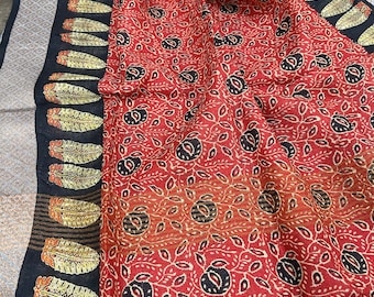 Pure Linen Kalamkari Dupatta / Scarf /Zari Border / Free Shipping in US