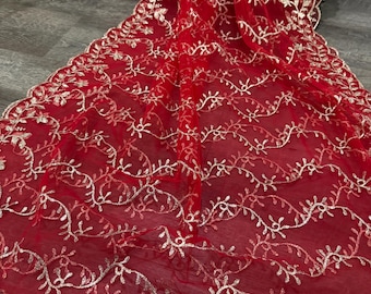 Lightweight Red Net Dupatta /Stole /Wrap, Free Shipping in US