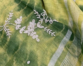 Yellow Shibori Pure Linen Hand Work Saree /Free Shipping In US