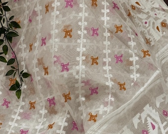 White Jamdani Saree /Free Shipping In US