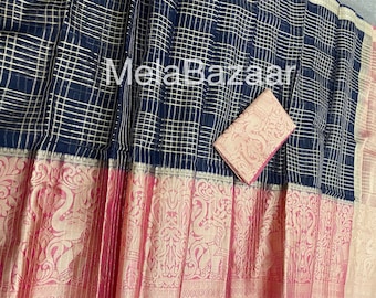 Black Organza Banarsi Saree / Free Shipping In US
