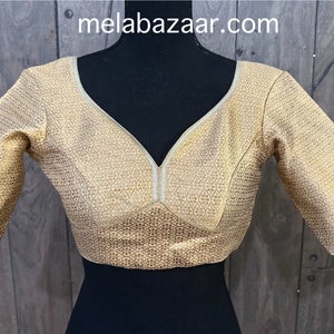 Antique Gold Brocade Blouse for Saree, lehenga / Free Shipping in US