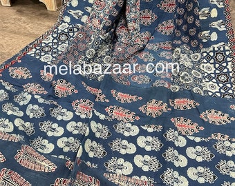 Blue Ajrakh patchwork Dupatta on Pure Cotton / Scarf / Stole/ Free Shipping in US