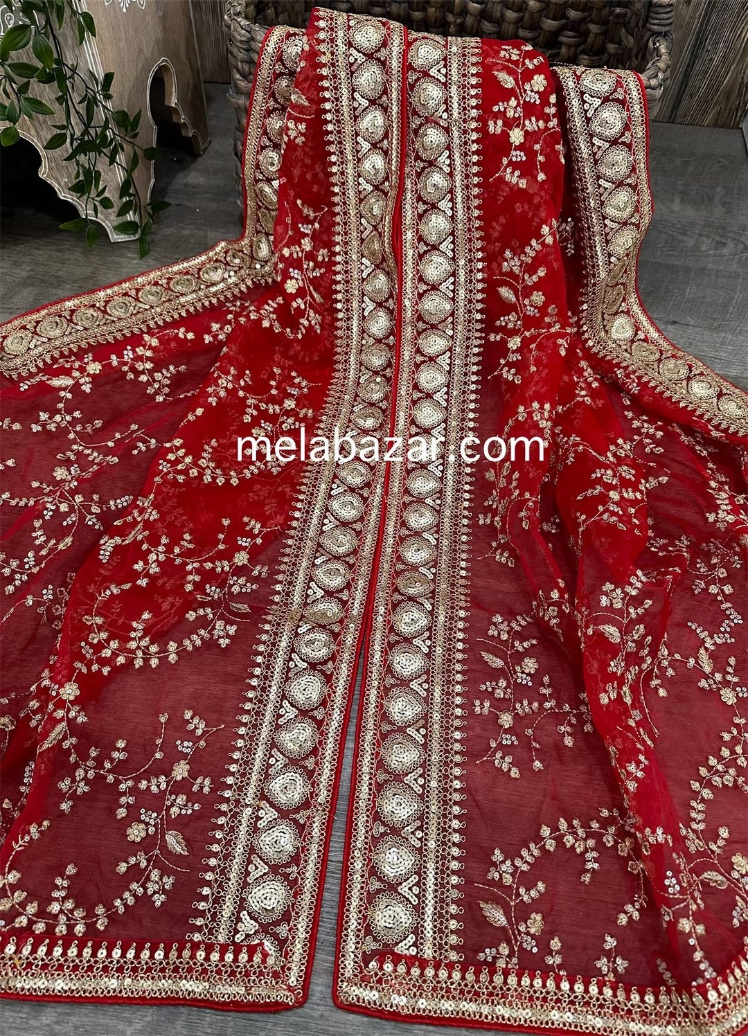 Red Mirror Embroidery Organza Dupatta main image 0
