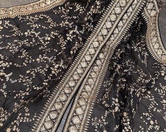 Embroidered Black Organza Dupatta /Stole/Wrap/ Free Shipping in US