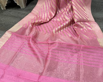 Pink Banarsi Striped Dupatta / Stole /Wrap/ Free Shipping