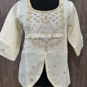 Off white long choli blouse with hand work / Free Shipping in US