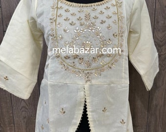 Off white long choli blouse with hand work / Free Shipping in US