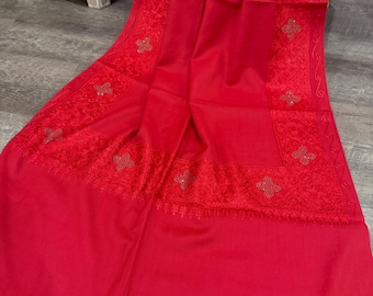 Red Wool Blend Stole / Shawl/ Scarf/ Free Shipping in US