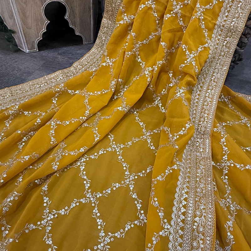 Yellow and white heavy dupatta