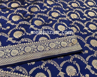Pure Katan Silk Dark Blue Banarsi Saree / Free Shipping In US