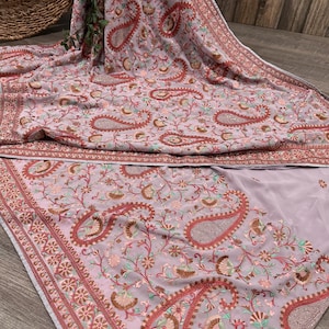 Embroidered Dusty Mauve Georgette Saree / Free Shipping in US