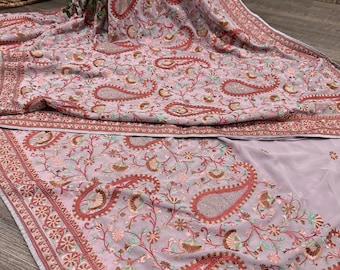 Embroidered Dusty Mauve Georgette Saree / Free Shipping in US