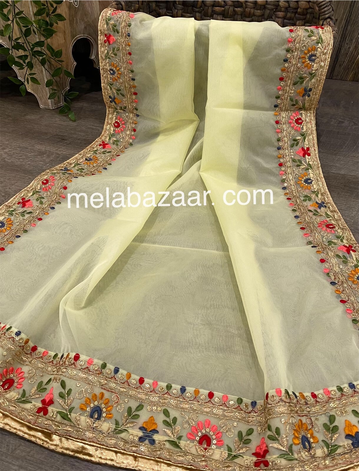 Embroidered Yellow Organza Dupatta /stole/wrap Free Shipping - Etsy