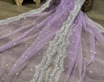 Silver Sequins Lavender Net Dupatta /Stole/Wrap/  Free Shipping in US