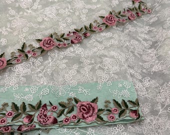 Embroidered Light Mint Green Organza Saree / Free Shipping in US