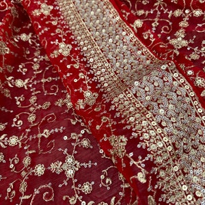 Embroidered Red Organza Dupatta /Stole/Wrap, Free Shipping In US