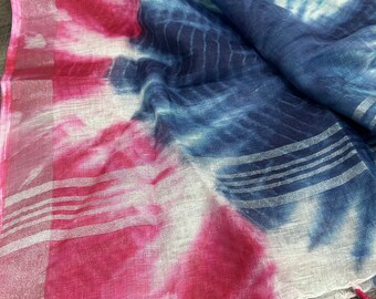 Shibori Pure Linen Dupatta /Stole/Wrap, Free Shipping in US