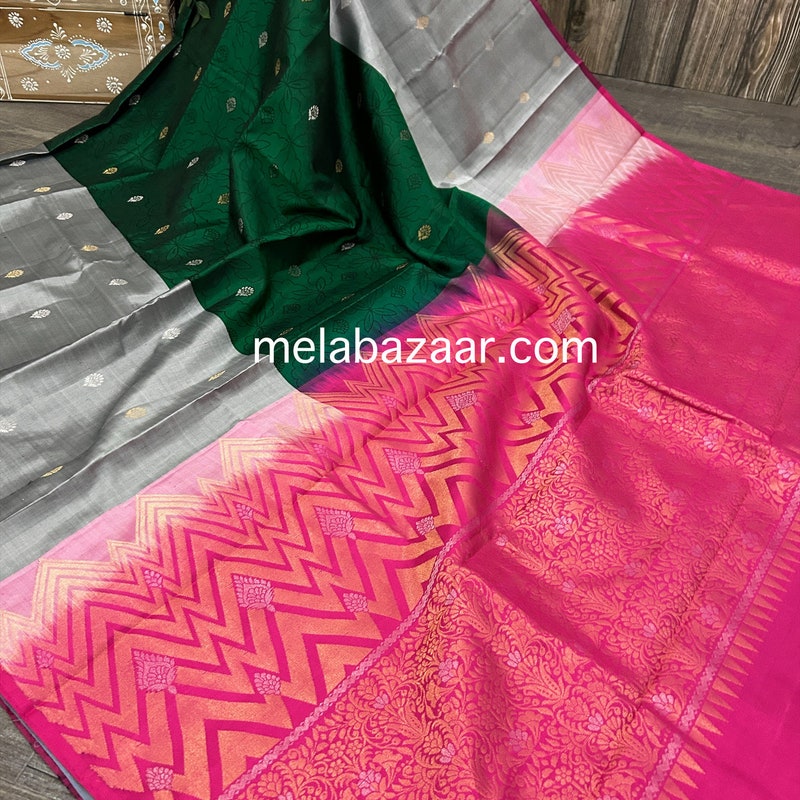 Kanchipuram Art Silk Saree - Grey and Green main image 0