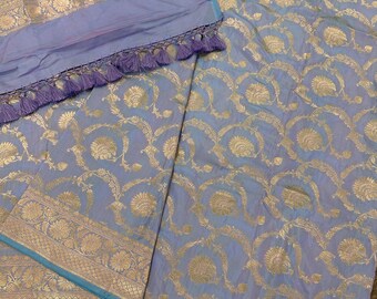 Pure Katan Silk Lilac Banarsi Saree / Free Shipping In US