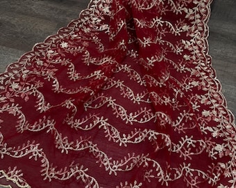 Dupatta/estola/chal de red color granate ligero, envío gratuito en EE. UU.