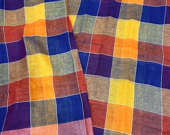 Multicolor Pure Linen Checks saree / 100 count linen /Free Shipping In US